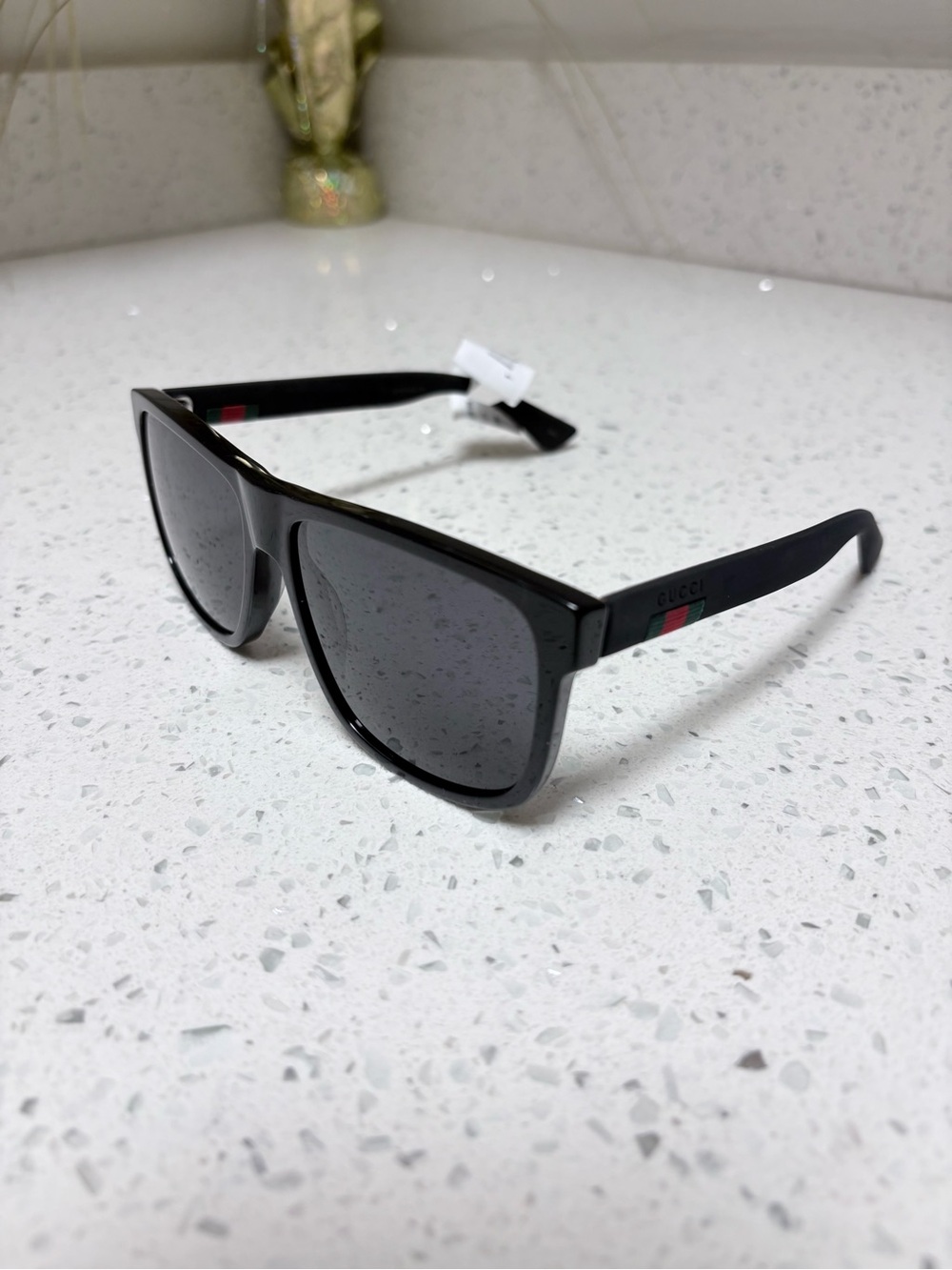 Gucci Black Sunglasses with Green-Red Web Accent GG0010S